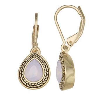 Napier Gold Tone Simulated Erenite Teardrop Leverback Earrings