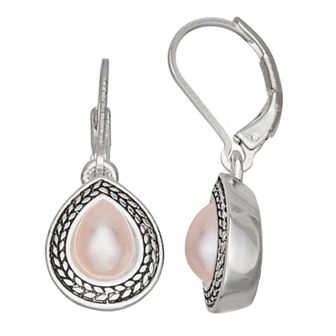Napier Silver Tone Pink Simulated Pearl Teardrop Leverback Earrings