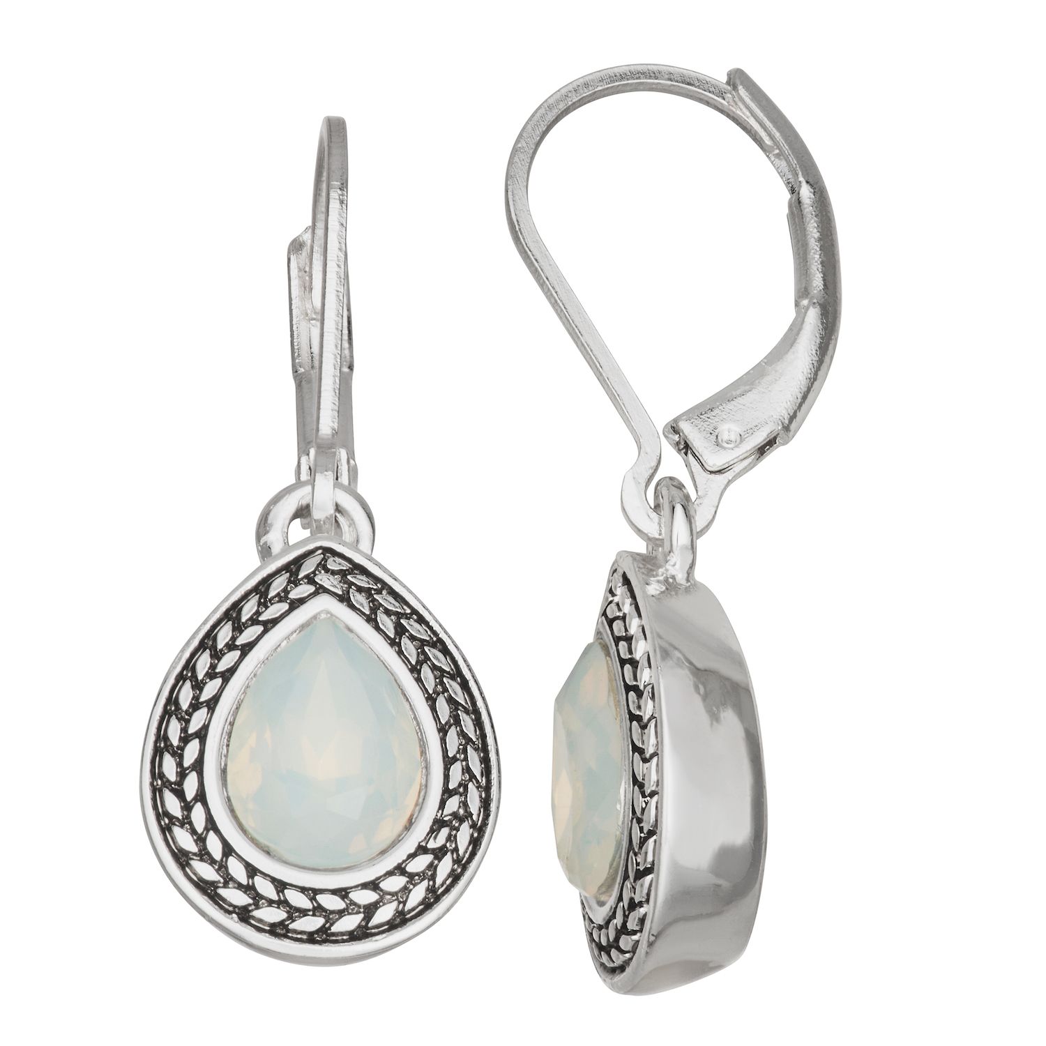 Halo Sparkle Teardrop Leverback Earrings - 18K White Gold Plated Opal/CZ Dangle Earrings For Women