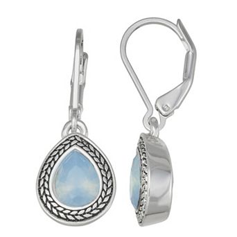 Napier Silver Tone White Simulated Opal Teardrop Leverback Earrings