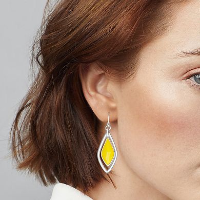 Napier Silver Tone Yellow Stone Orbital Leverback Earrings