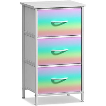 Sorbus Nightstand with 3 Drawers- Steel Frame, Wood Top, Easy Pull Fabric Bins