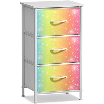 Sorbus Nightstand with 3 Drawers- Steel Frame, Wood Top, Easy Pull Fabric Bins