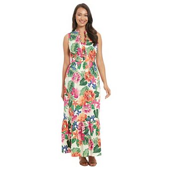 Women's London Times Sleeveless Ruffle Neck Maxi Dress