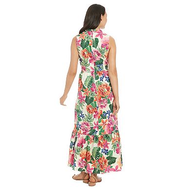 Women's London Times Sleeveless Ruffle Neck Maxi Dress