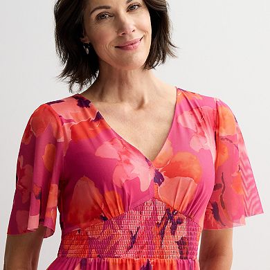Women's London Times Short Sleeve Smocked Maxi Dress