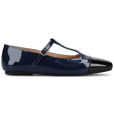 Journee Women's Theah Medium and Wide Width T-Strap Cap Toe Mary Jane Dress Flats