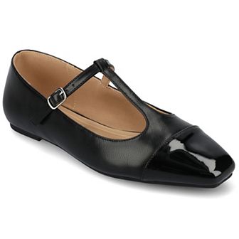 Journee Women's Theah Medium and Wide Width T-Strap Cap Toe Mary Jane Dress Flats