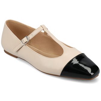 Journee Women's Theah Medium and Wide Width T-Strap Cap Toe Mary Jane Dress Flats