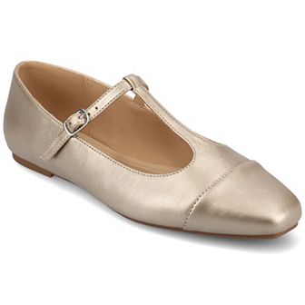 Journee Women's Theah Medium and Wide Width T-Strap Cap Toe Mary Jane Dress Flats