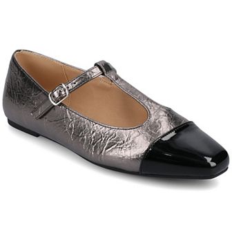 Journee Women's Theah Medium and Wide Width T-Strap Cap Toe Mary Jane Dress Flats