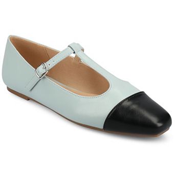 Journee Women's Theah Medium and Wide Width T-Strap Cap Toe Mary Jane Dress Flats