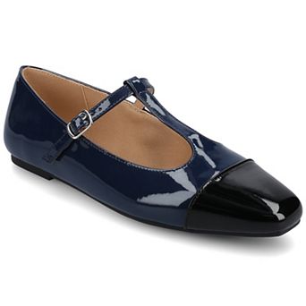 Journee Women's Theah Medium and Wide Width T-Strap Cap Toe Mary Jane Dress Flats