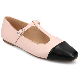 Journee Women's Theah Medium and Wide Width T-Strap Cap Toe Mary Jane Dress Flats