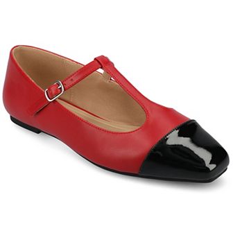 Journee Women's Theah Medium and Wide Width T-Strap Cap Toe Mary Jane Dress Flats