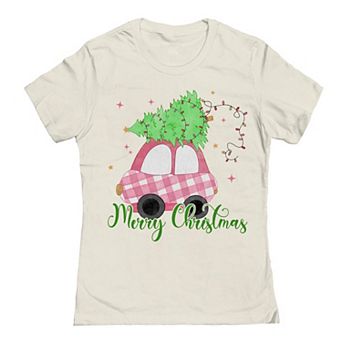 Junior's Pink Car Merry Christmas Graphic Tee