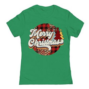 Junior's Merry Christmas Red Plaid Christmas Graphic Tee