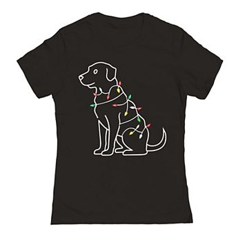Junior's Christmas Light Dog Graphic Tee