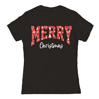 Junior's Merry Christmas Texture Graphic Tee