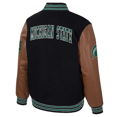 Men's Colosseum Black Michigan State Spartans Letterman Full-Snap Varsity Jacket