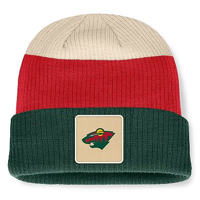 Men's Fanatics Green/Red Minnesota Wild Heritage Showboat Color-Block Cuffed Knit Hat