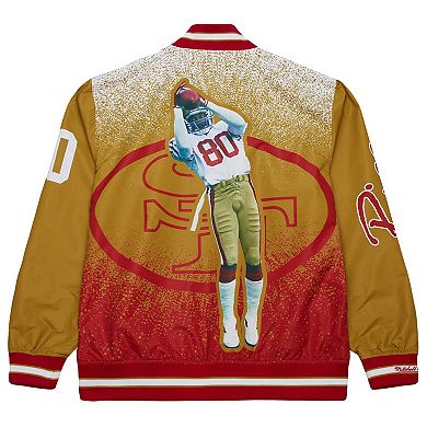 Men's Mitchell & Ness Jerry Rice Scarlet San Francisco 49ers Retired Player Graphic Full-Zip Satin Jacket