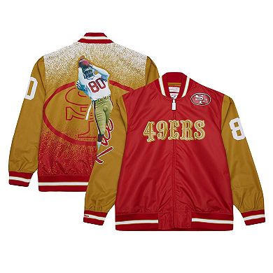 Men's Mitchell & Ness Jerry Rice Scarlet San Francisco 49ers Retired Player Graphic Full-Zip Satin Jacket