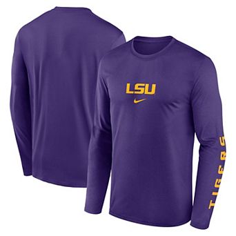 Men's Nike Purple LSU Tigers Primetime Center Lockup Two-Hit Legend Long Sleeve T-Shirt