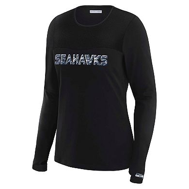 Women's WEAR by Erin Andrews x Gracie Hunt Black Seattle Seahawks Mesh Panel Long Sleeve T-Shirt