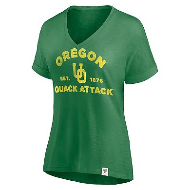 Women's Fanatics Green Oregon Ducks True Classics Slub Flowy V-Neck T-Shirt