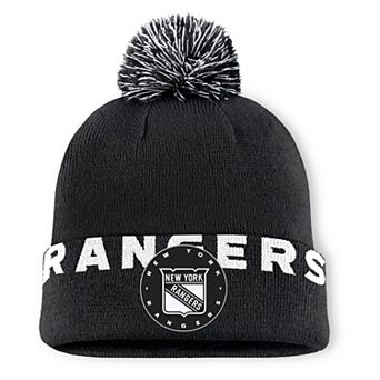 Men's Fanatics Black New York Rangers Fundamental High Stick Cuffed Knit Hat with Pom