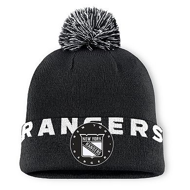 Men's Fanatics Black New York Rangers Fundamental High Stick Cuffed Knit Hat with Pom