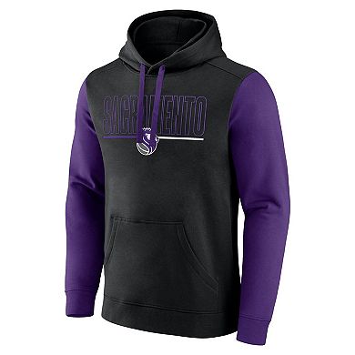 Men's Black Sacramento Kings Outline Colorblock Pullover Hoodie