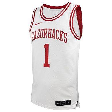 Men's Nike #1 White Arkansas Razorbacks Replica Basketball Jersey