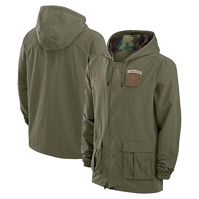 Men's Nike Olive Texas Longhorns 2024 Military Appreciation Full-Snap Hoodie Military Jacket