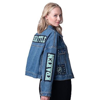 Women's G-III 4Her by Carl Banks Seattle Kraken Game Ball Cropped Button-Up Denim Jacket