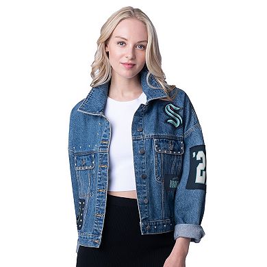 Women's G-III 4Her by Carl Banks Seattle Kraken Game Ball Cropped Button-Up Denim Jacket