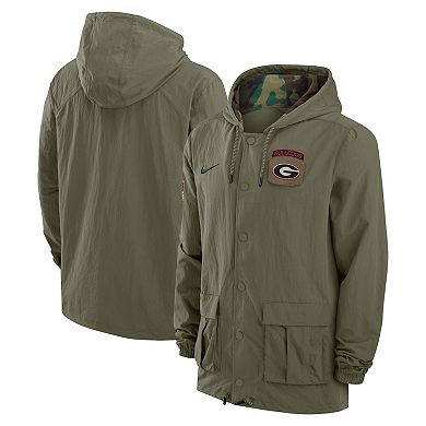 Men's Nike Olive Georgia Bulldogs 2024 Military Appreciation Full-Snap Hoodie Military Jacket