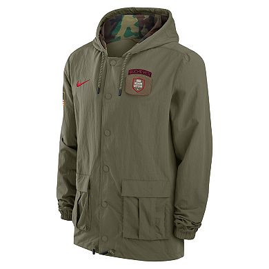 Men's Nike Olive Ohio State Buckeyes 2024 Military Appreciation Full-Snap Hoodie Military Jacket