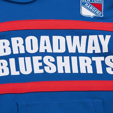 Men's Mitchell & Ness Blue New York Rangers Head Coach Slogan Pullover Hoodie