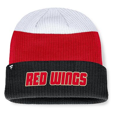 Men's Fanatics Black Detroit Red Wings Retro Colorblock Cuffed Knit Hat