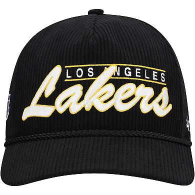 Men's '47 Black Los Angeles Lakers Double Header Sidepatch Cord Hitch Adjustable Hat