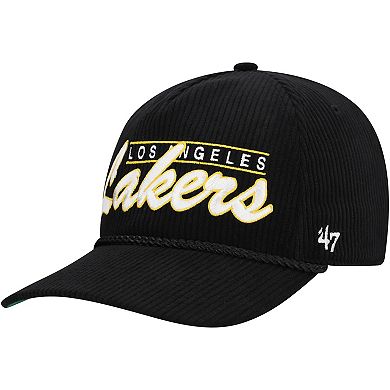 Men's '47 Black Los Angeles Lakers Double Header Sidepatch Cord Hitch Adjustable Hat