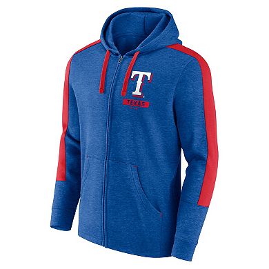 Men's Fanatics Heather Royal Texas Rangers Gains Fleece Full-Zip Hoodie