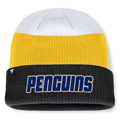 Men's Fanatics Black/Gold Pittsburgh Penguins Heritage Showboat Color-Block Cuffed Knit Hat