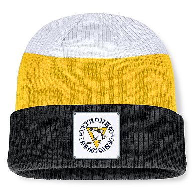 Men's Fanatics Black/Gold Pittsburgh Penguins Heritage Showboat Color-Block Cuffed Knit Hat