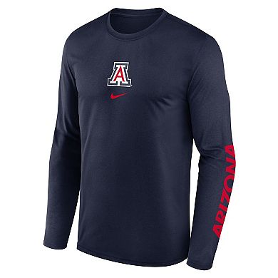 Men's Nike Navy Arizona Wildcats Primetime Center Lockup Two-Hit Legend Long Sleeve T-Shirt