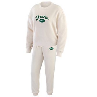Women's WEAR by Erin Andrews Oatmeal New York Jets Rib-Knit Long Sleeve T-Shirt & Pants Lounge Set