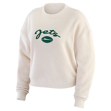 Women's WEAR by Erin Andrews Oatmeal New York Jets Rib-Knit Long Sleeve T-Shirt & Pants Lounge Set