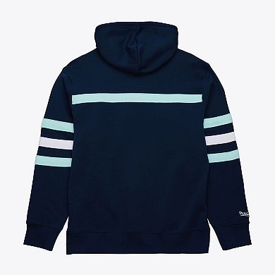 Men's Mitchell & Ness Deep Sea Blue Seattle Kraken Head Coach Slogan Pullover Hoodie